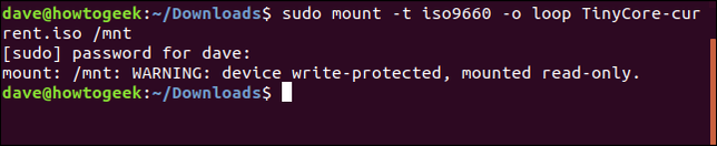 montando uma imagem ISO em uma janela de terminal