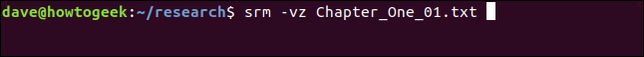 srm -vz Chapter_One_01.txt in a terminal window