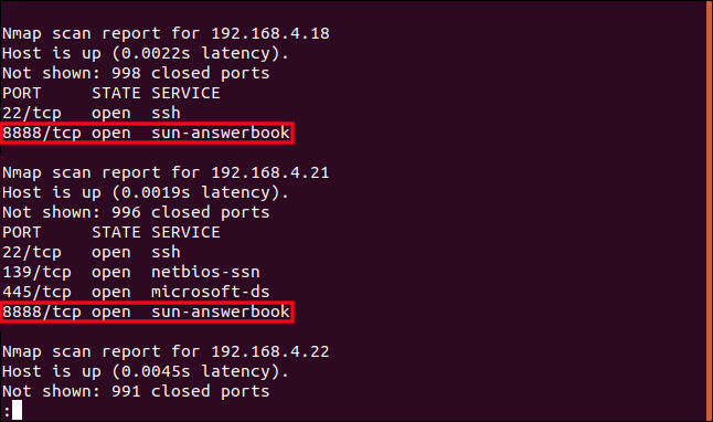 nmap output in a terminal window