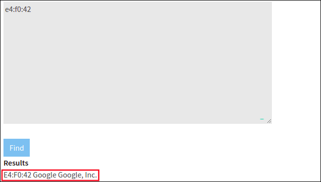 Wireshark MAC address lookup web page