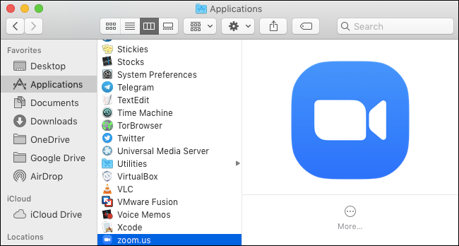 Zoom application in Mac Applications folder