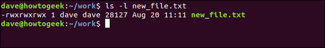 ls -l new_ file.txt dans une fenêtre de terminal