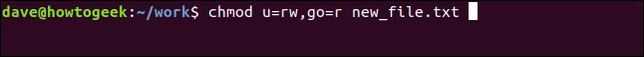 chmod u = rw, og = r new_file.txt dans une fenêtre de terminal