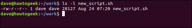 ls -l new_script.sh dans une fenêtre de terminal