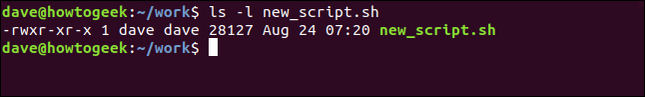 ls -l new_script.sh dans une fenêtre de terminal