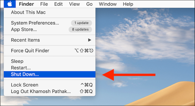 Click on Shut Down option from the Apple Menu to turn off your Mac