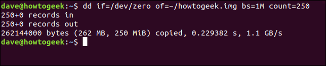 Output from the dd command in a terminal window