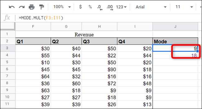 Use Google Sheet's MODE Function to Find Frequently Occurring Values
