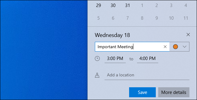Taskbar Events How to Use Your Calendar From Windows 10's Taskbar