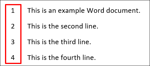 An example of line numbers being used in a Microsoft Word document