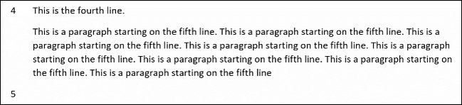An example of line numbers missing a paragraph in Word