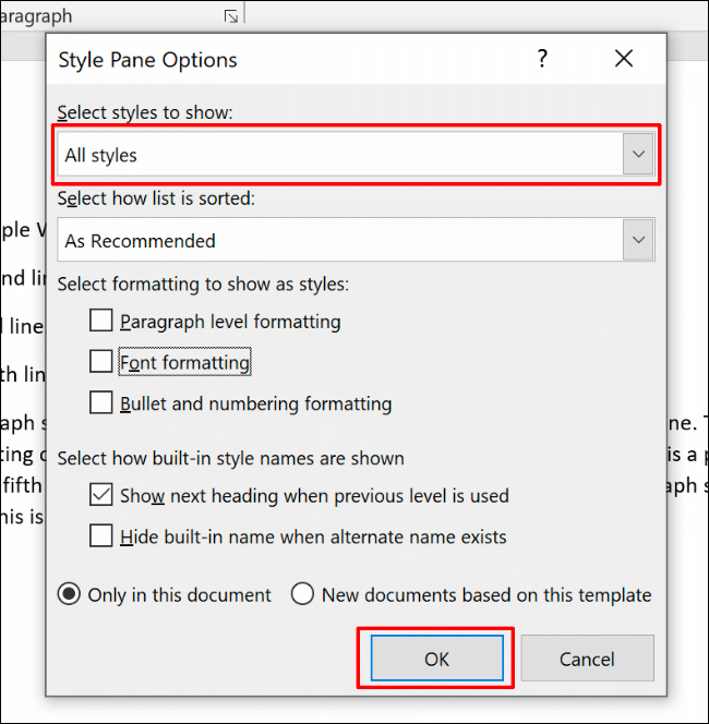 In the Style Pane Options menu, choose All Styles from the Select Styles to Show drop-down menu