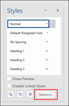 In the additional Styles menu, click Options