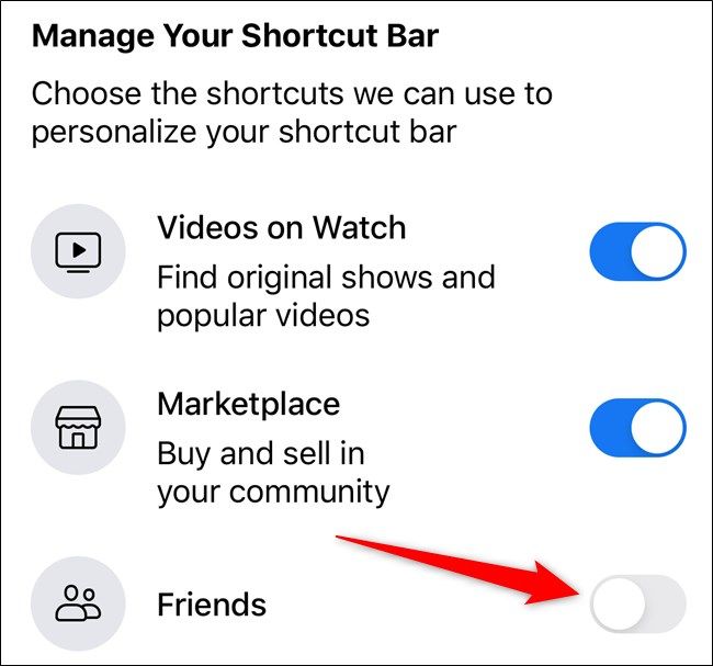 Apple iPhone Facebook App Select Toggle Next to Corresponding Tab