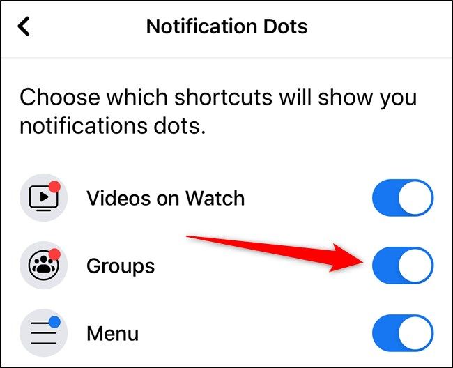 Apple iPhone Facebook App Toggle Notification Dots Per Item