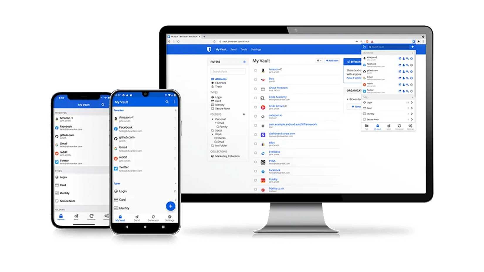 Bitwarden desktop and mobile interfaces