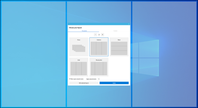 Configurando zonas com o FancyZones PowerToy