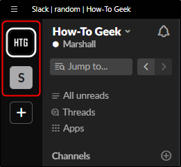Left hand pane showing workspaces