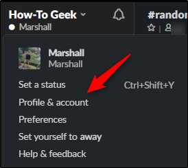 Profile & account option in dropdown menu