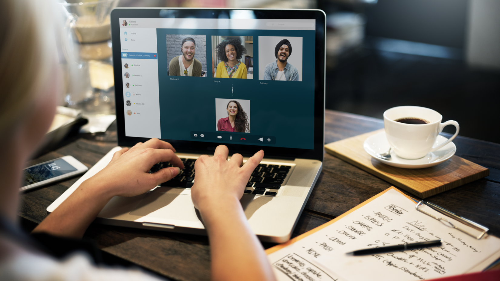 A woman on a multi-person video call.
