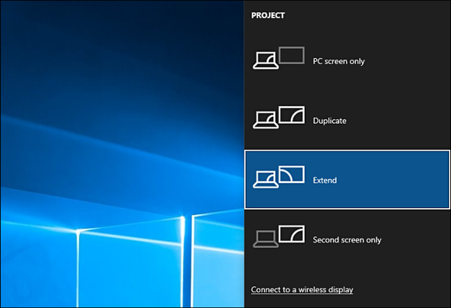 Windows + P shortcut projection menu options screenshot