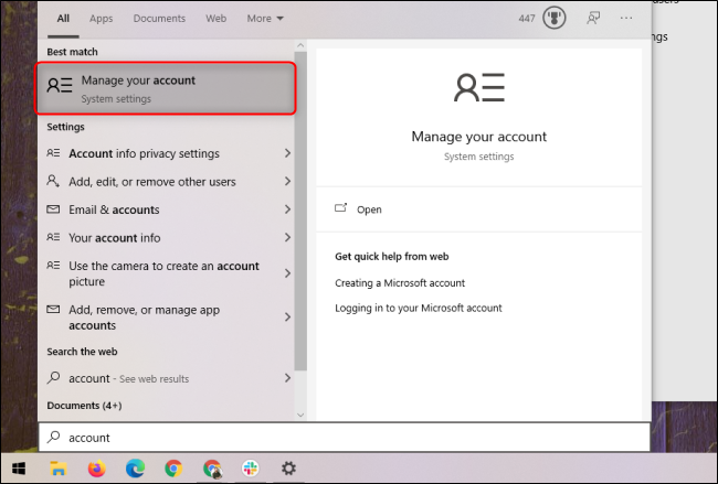 Windows 10 Manage Your Account