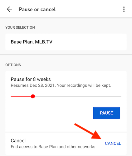 Tap the "Cancel" link