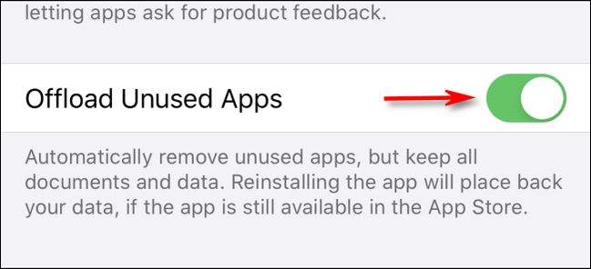 Tap "Offload Unused Apps" in Settings on iPhone or iPad