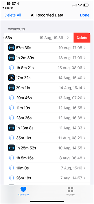 deleting workout apple health app