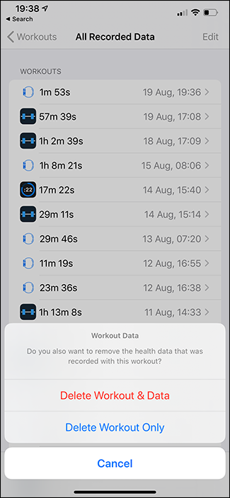 deleted workout apple watch