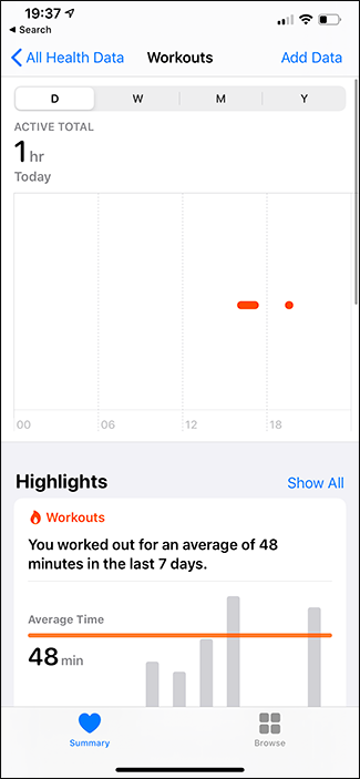apple health app workouts tab