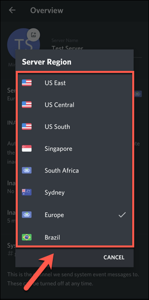 Select a new server region in the "Server Region" menu.