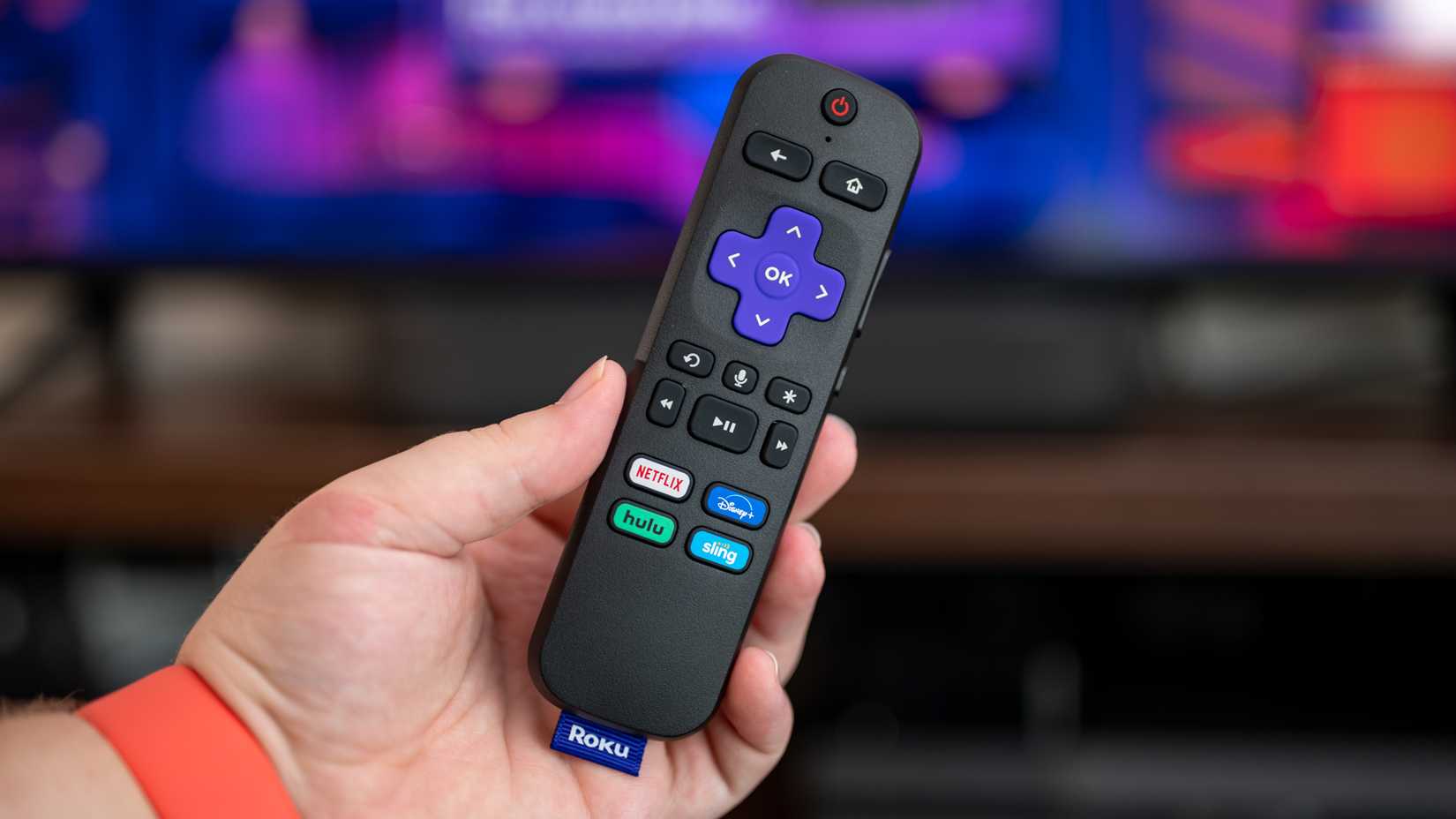 Roku Streambar voice remote.