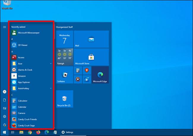 How to Hide the App List in Windows 10's Start Menu