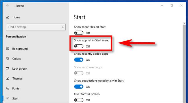 How to Hide the App List in Windows 10's Start Menu