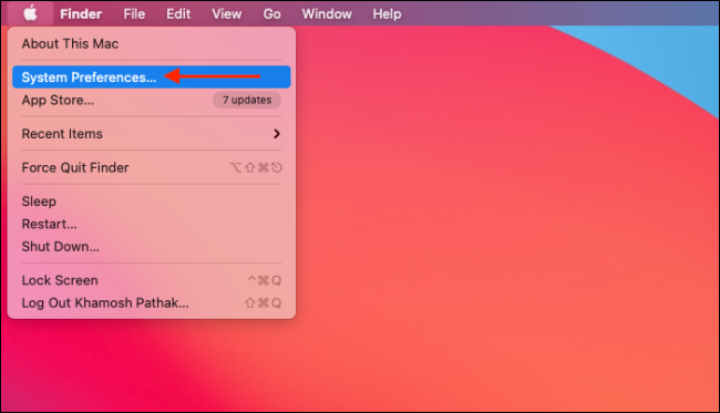 Select System Preferences from Apple Menu in Big Sur
