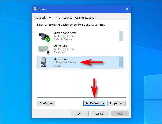 windows 10 set default microphone screenshot