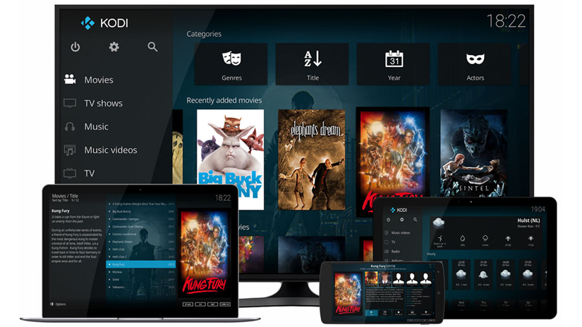 Kodi on TV, laptop, tablet, and smartphone