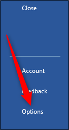 Options in left-hand pane