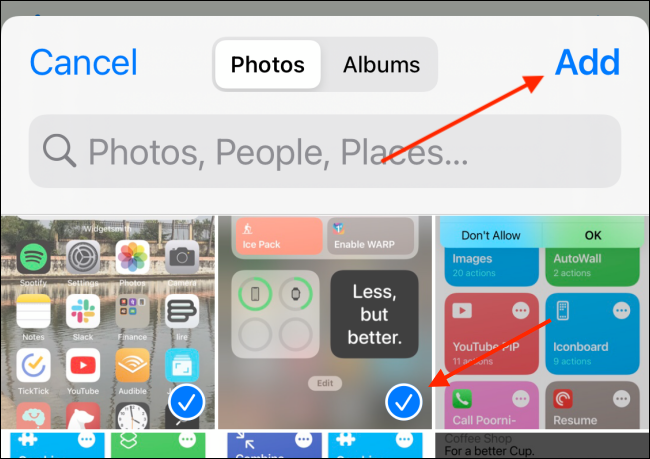 Select Photos and Tap Add