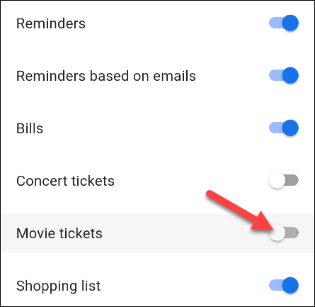 toggle on or off the cards