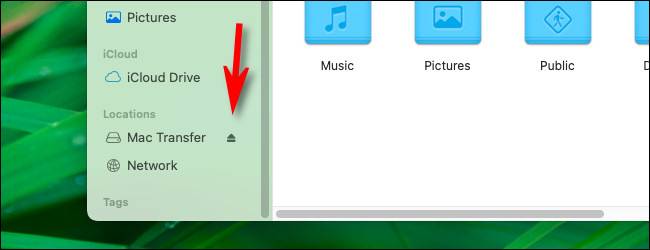 Click the tiny eject icon in the Finder sidebar.