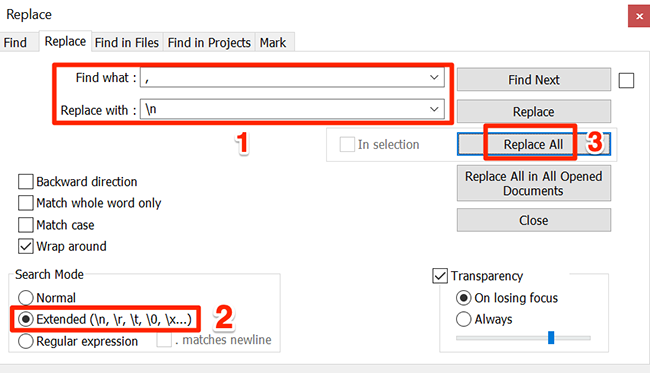 How to Replace Any Character with Newlines in Notepad++