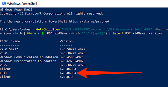 Windows Powershell .net Framework How to Check the .NET Framework Version on Windows 10