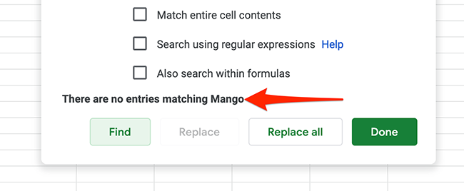 No results for searched query on Google Sheets.
