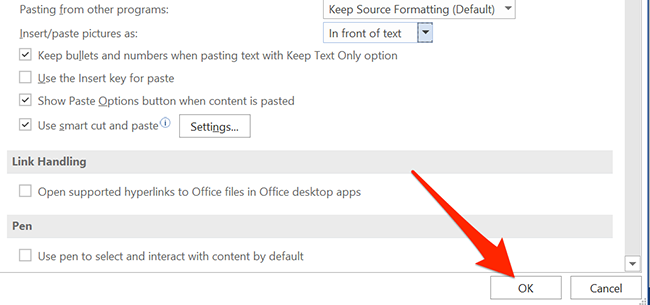 Click "OK" on Word's "Word Options" window to save settings.