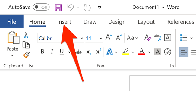 Access the "Insert" tab in Word.