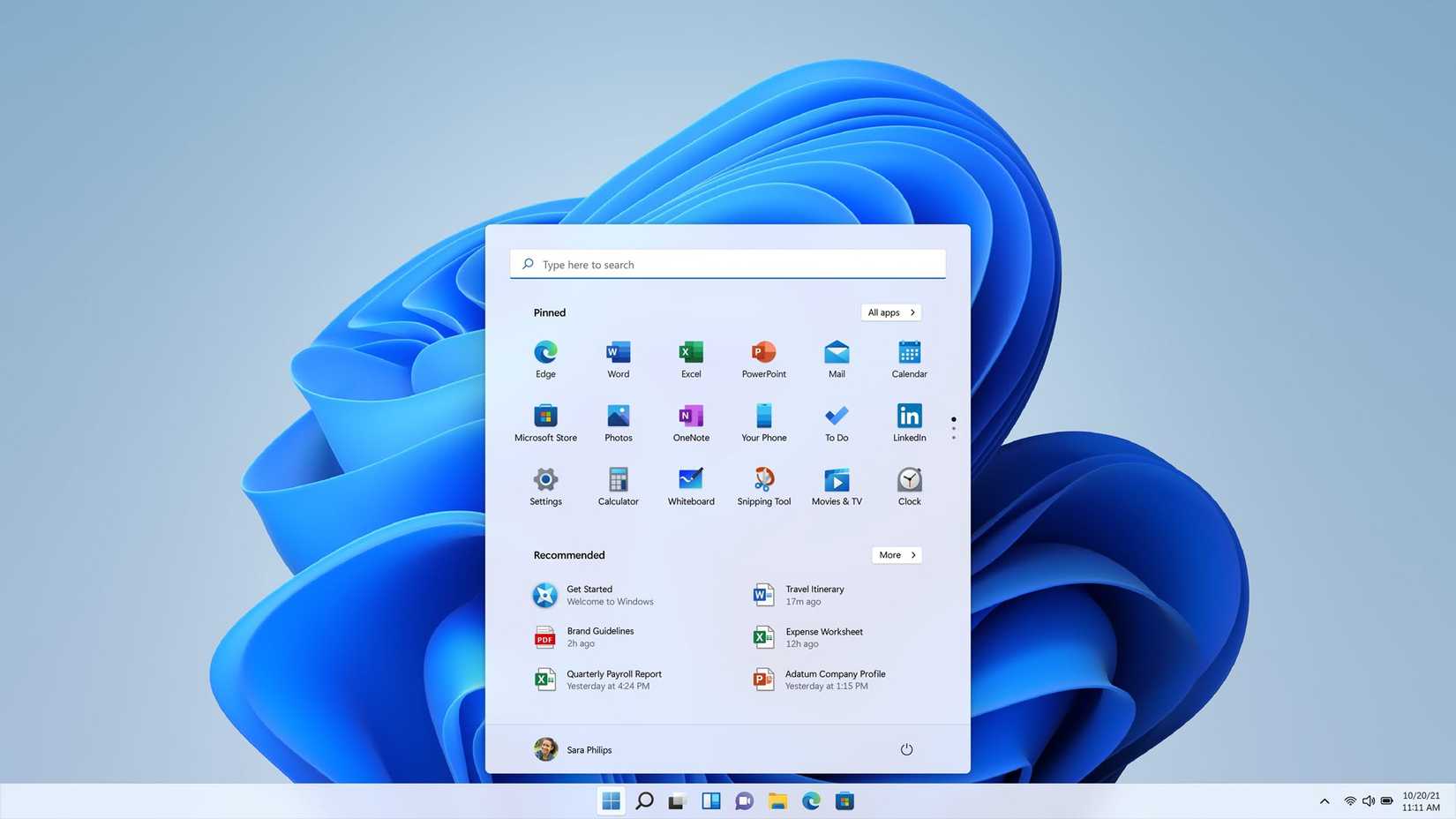 The revamped Start menu.