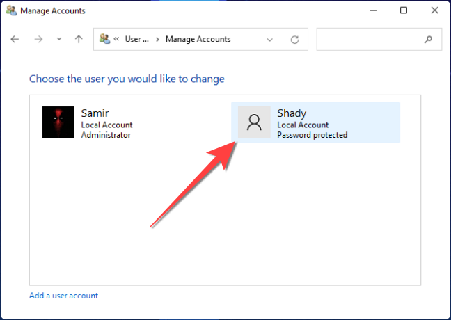 From the next window, double-click the user account you want to change.