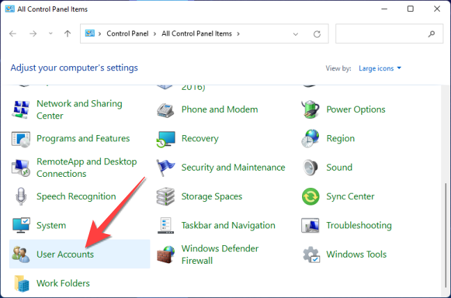 When the "Control Panel" window opens, select "User Accounts."